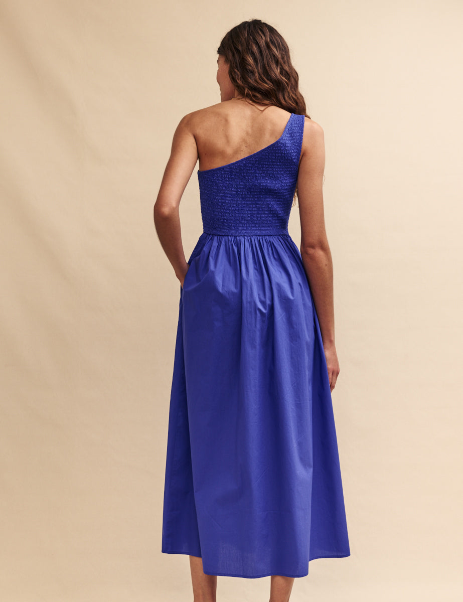 Blue One Shoulder Georgia Midi Dress