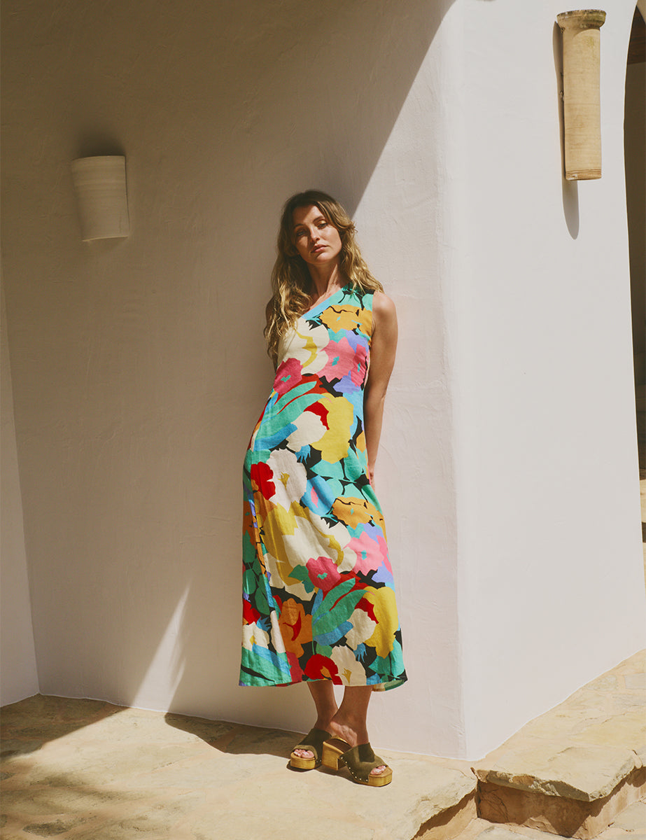Floral Abstract One Shoulder Corine Midi Dress