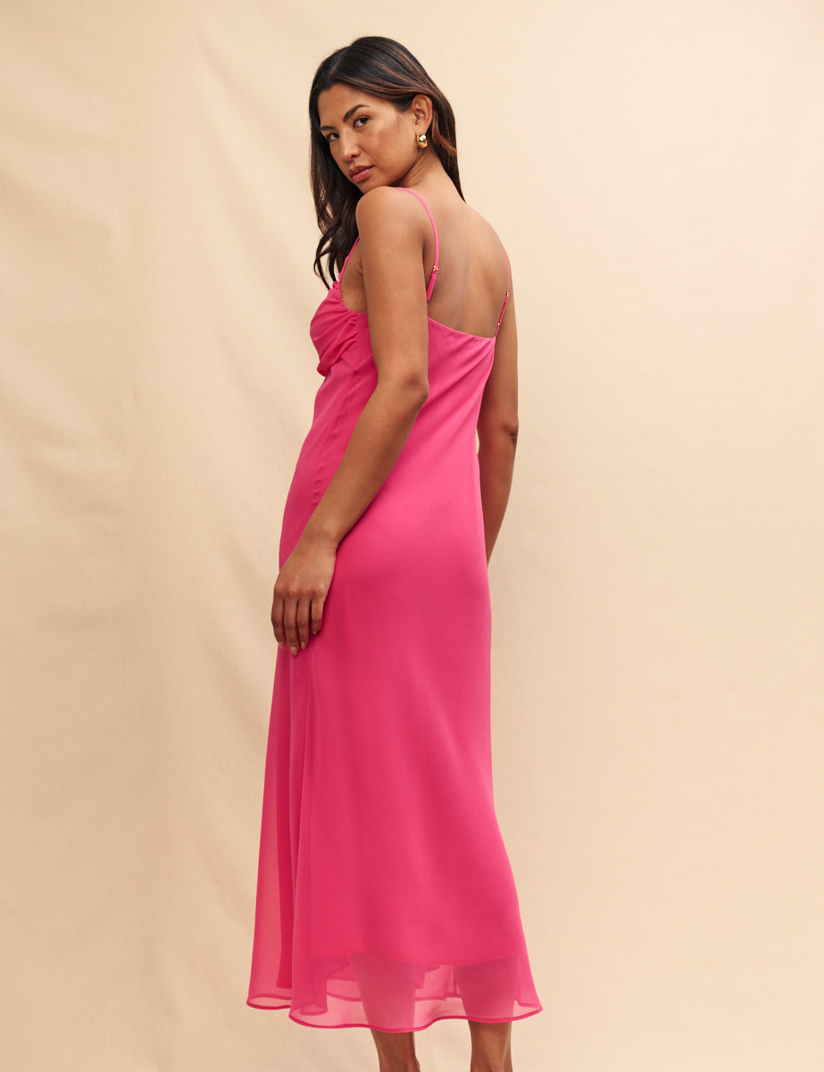 Pink Cowl Neck Robyn Midi Dress