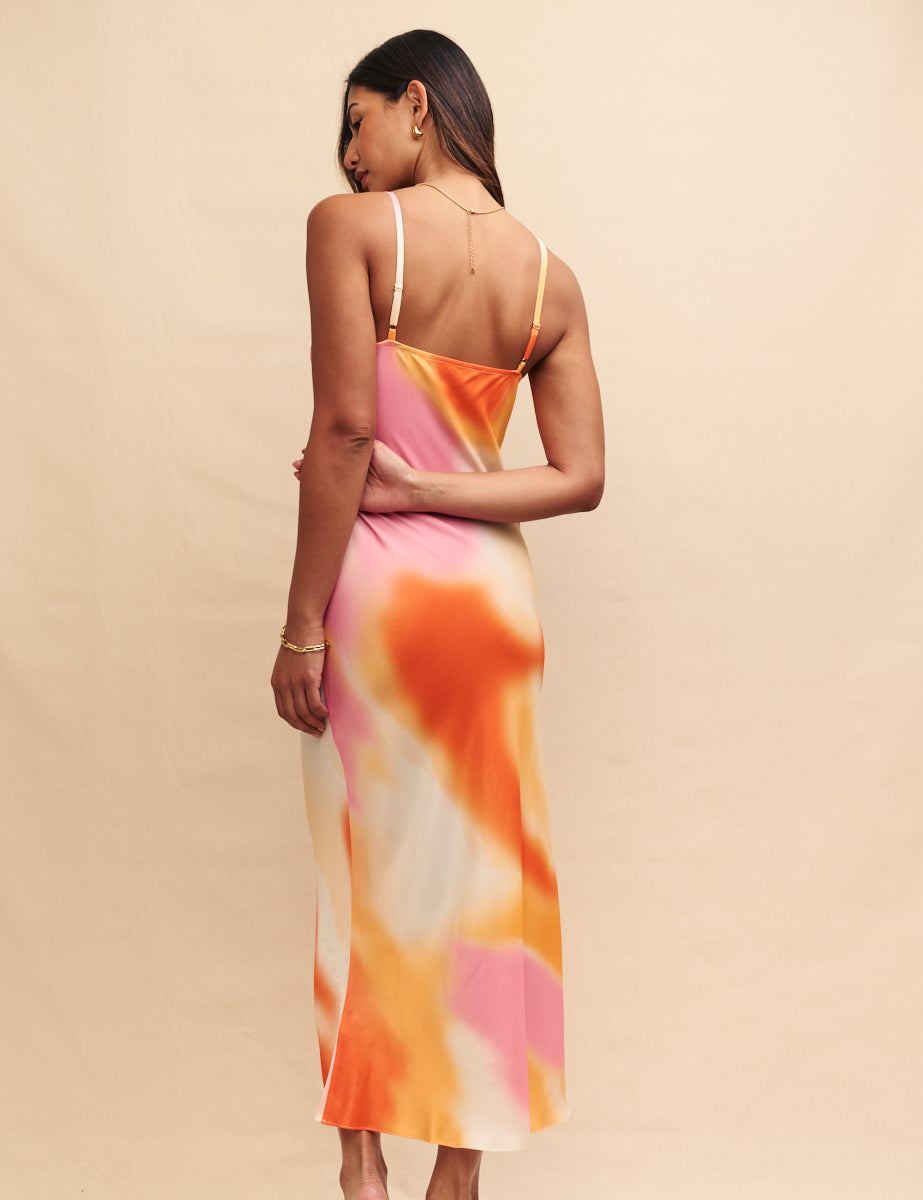 Multi Tie Dye Satin Ida Midi Dress