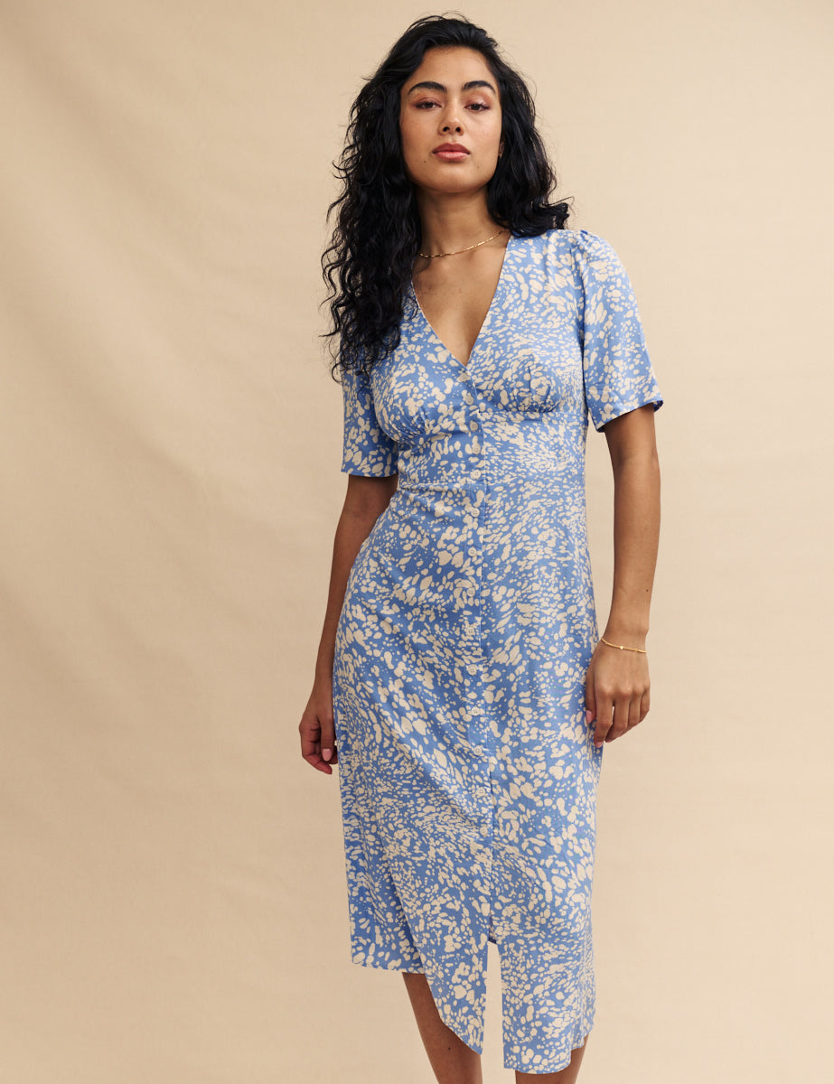 Petite Blue Printed Alexa Midi Dress