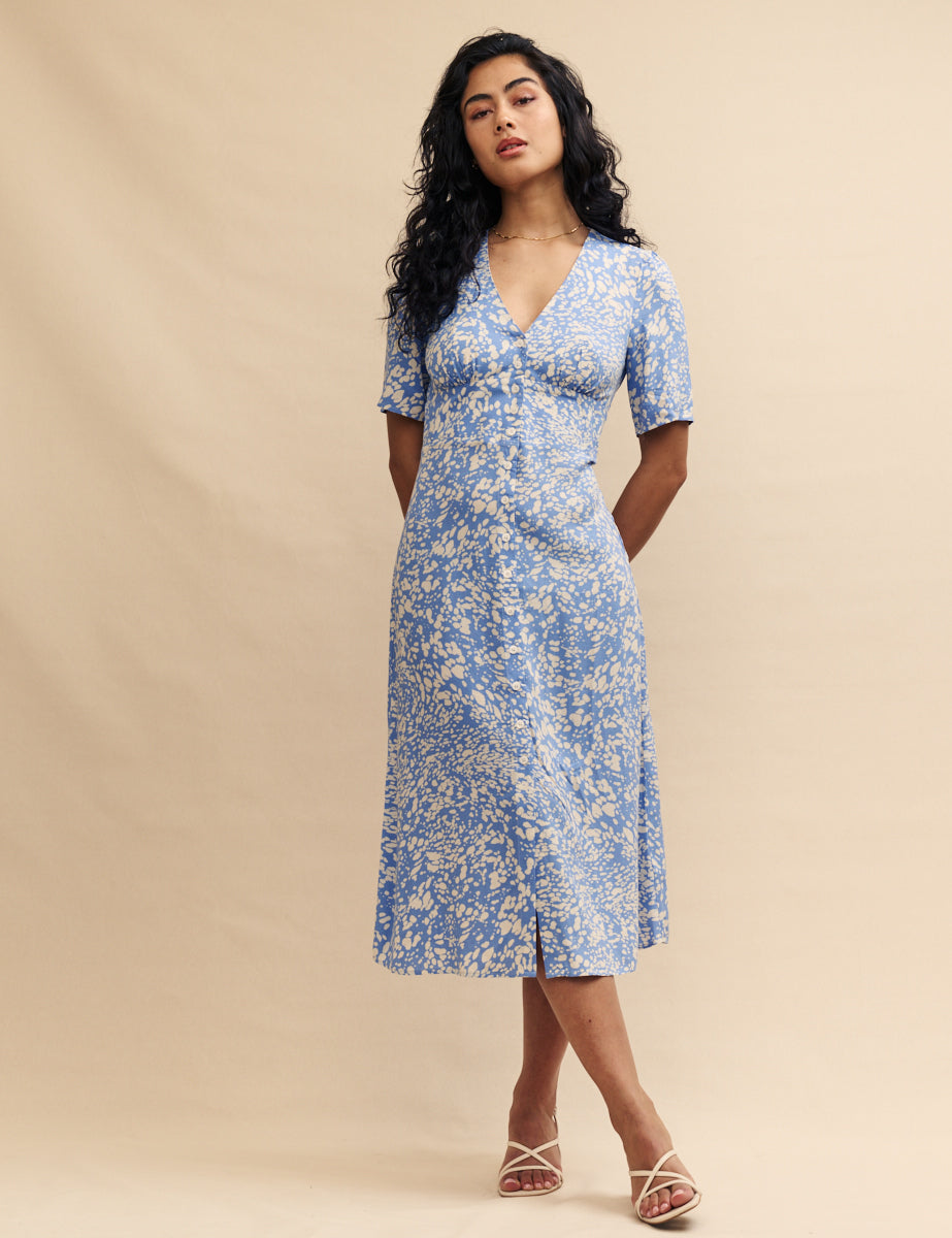 Blue Printed Alexa Midi Dress