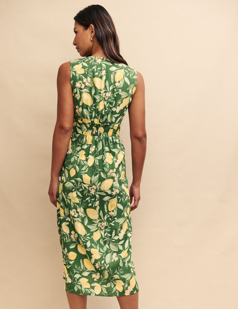 Petite Green Lemon Print Sandra Midi Dress