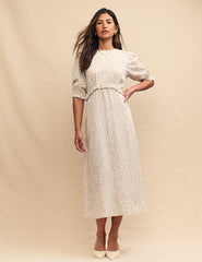 White Ditsy Floral Felica Midi Dress