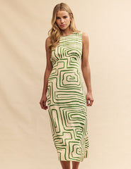 Cream Abstract Devi Midi Dress
