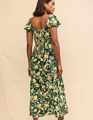 Green Lemon Print Elsie Midi Dress