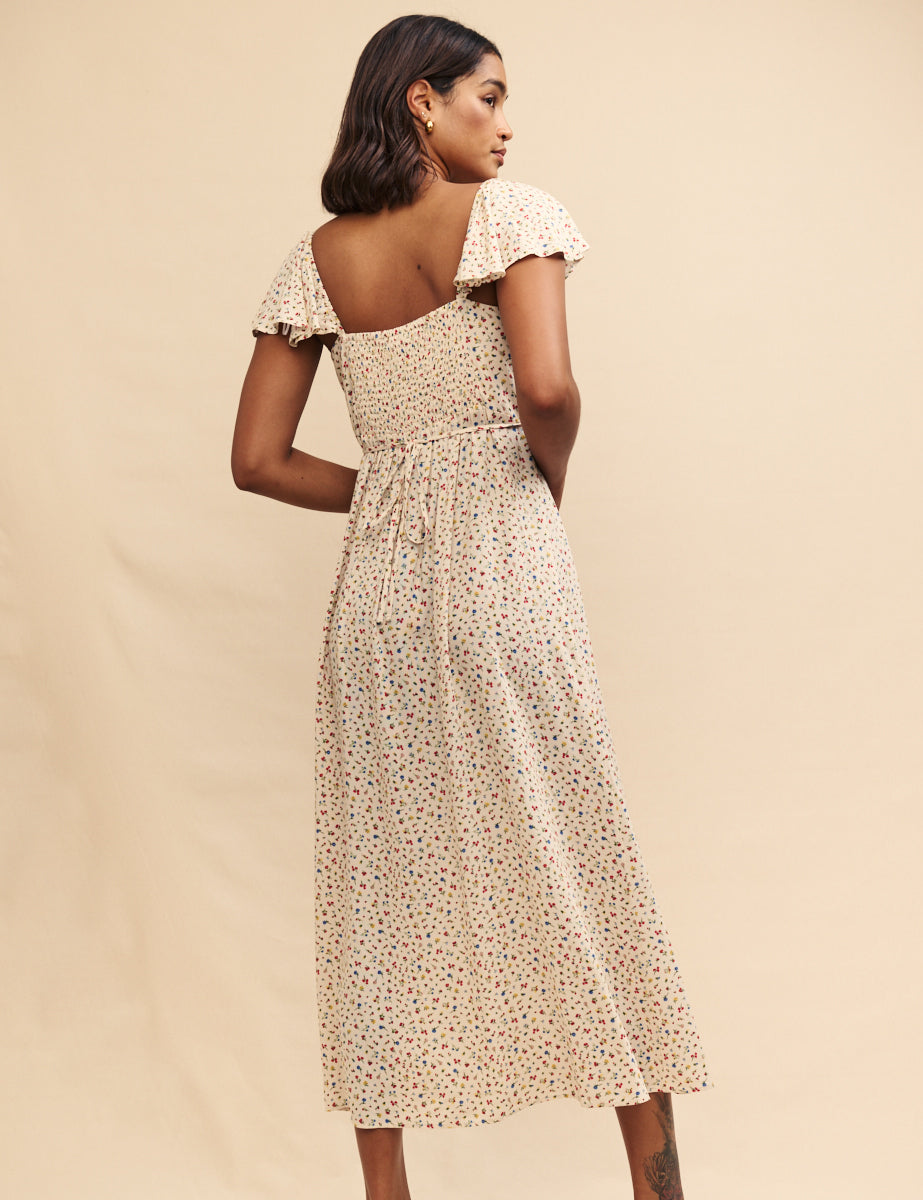 White Ditsy Floral Elsie Midi Dress