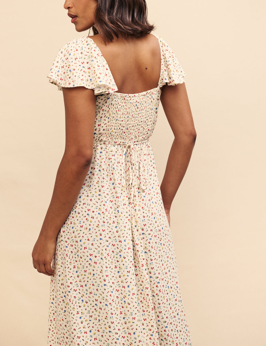 White Ditsy Floral Elsie Midi Dress