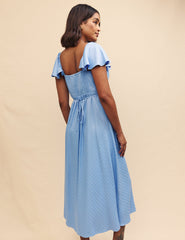 Blue Satin Jaquard Elsie Midi Dress