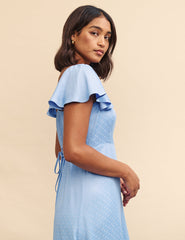 Blue Satin Jaquard Elsie Midi Dress