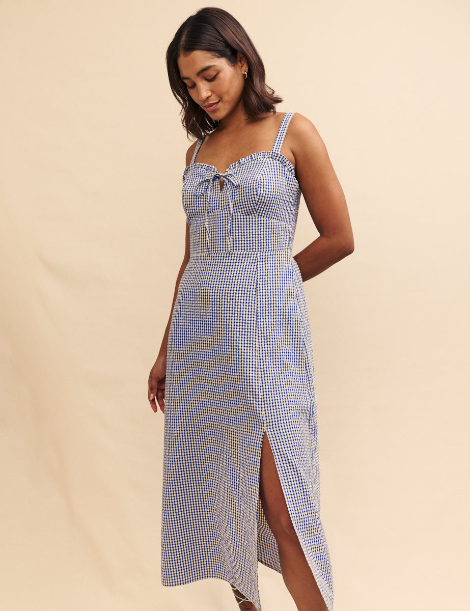 Blue Gingham Lucia Midi Dress