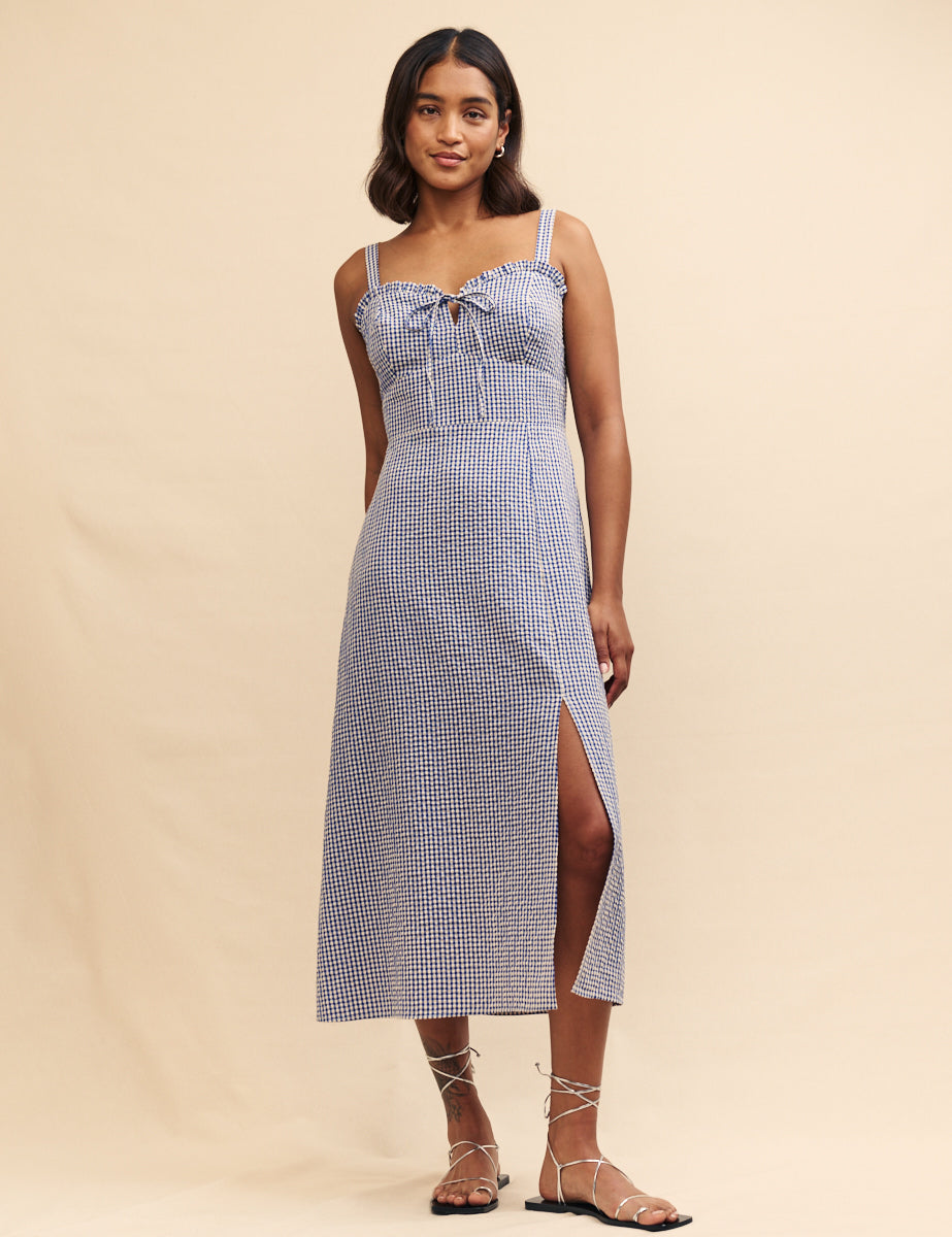 Blue Gingham Lucia Midi Dress