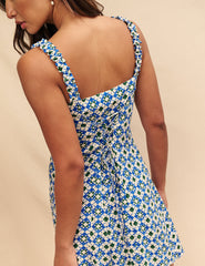 Blue Tile Print Kitty Mini Dress