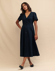 Black Button Down Ellen Midi Dress