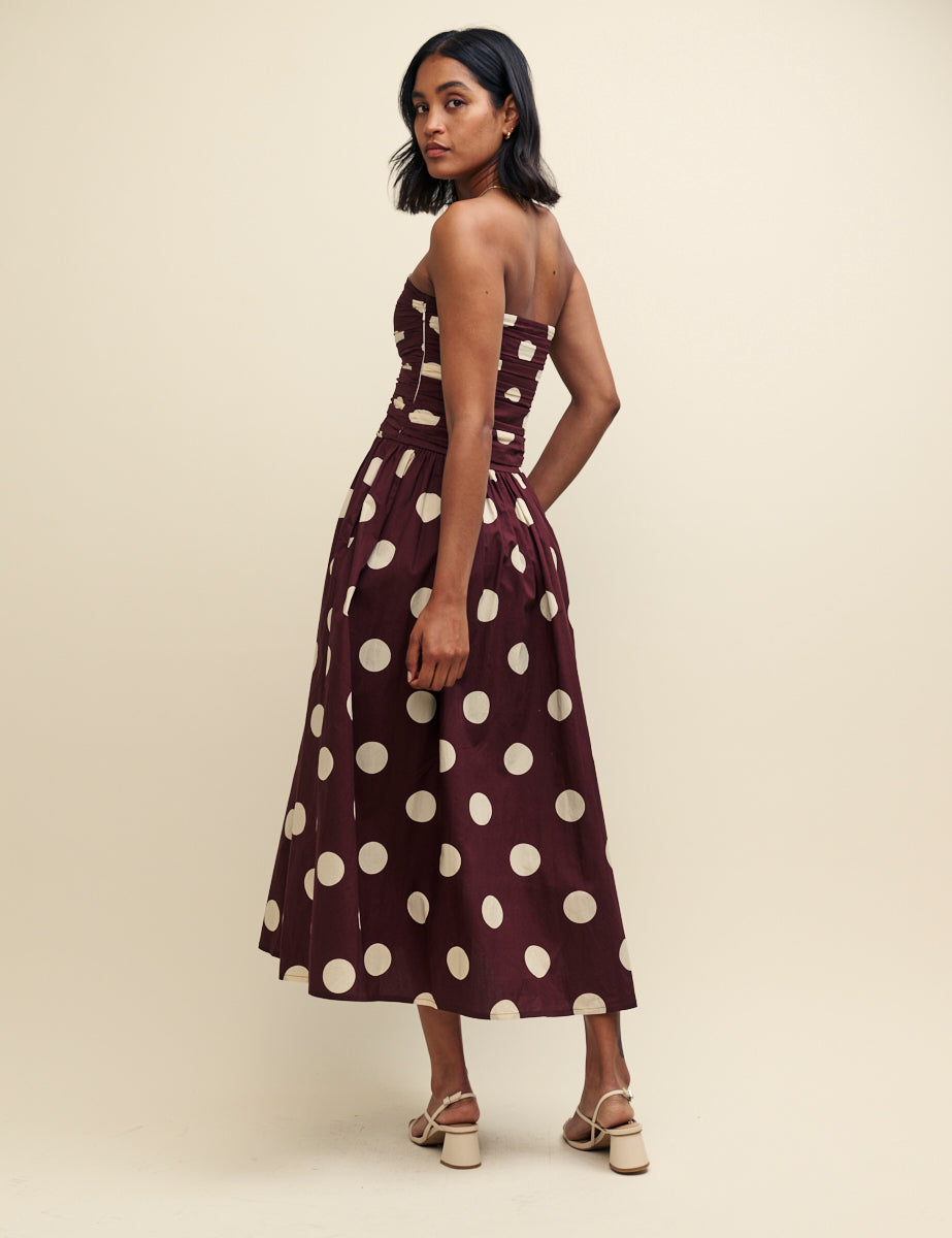 Brown Spot Print Bandeau Felicity Midi Dress
