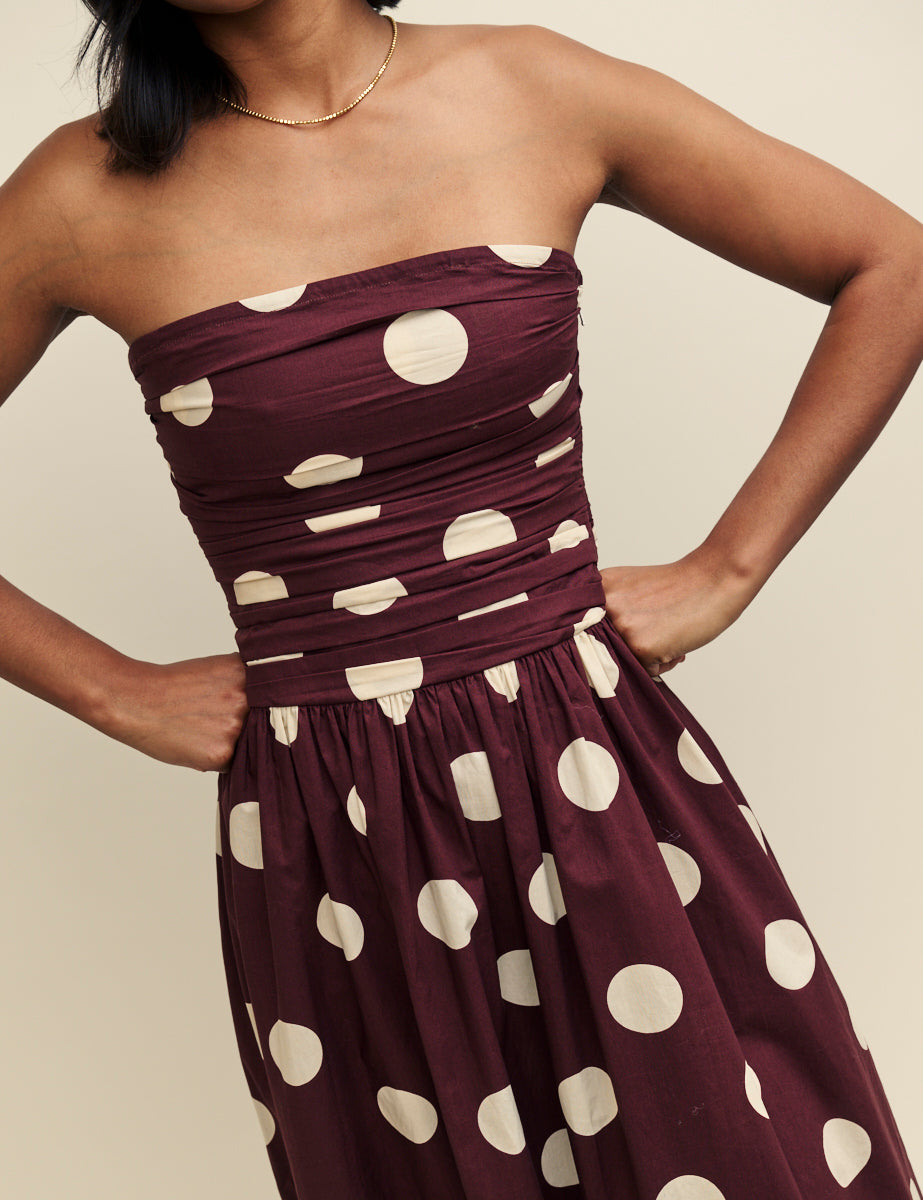 Brown Spot Print Bandeau Felicity Midi Dress