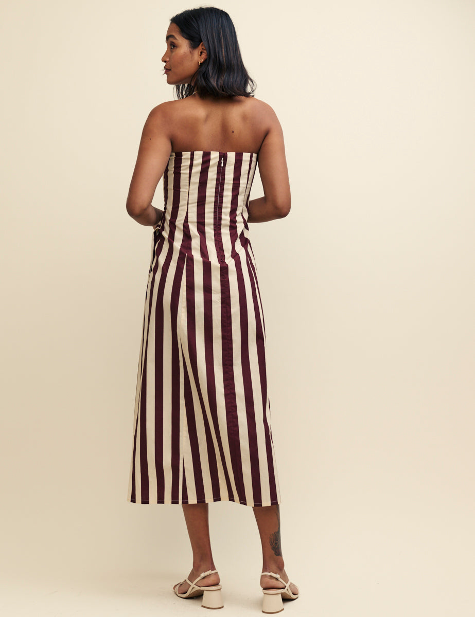 Brown Stripe Bandeau Theodora Midaxi Dress