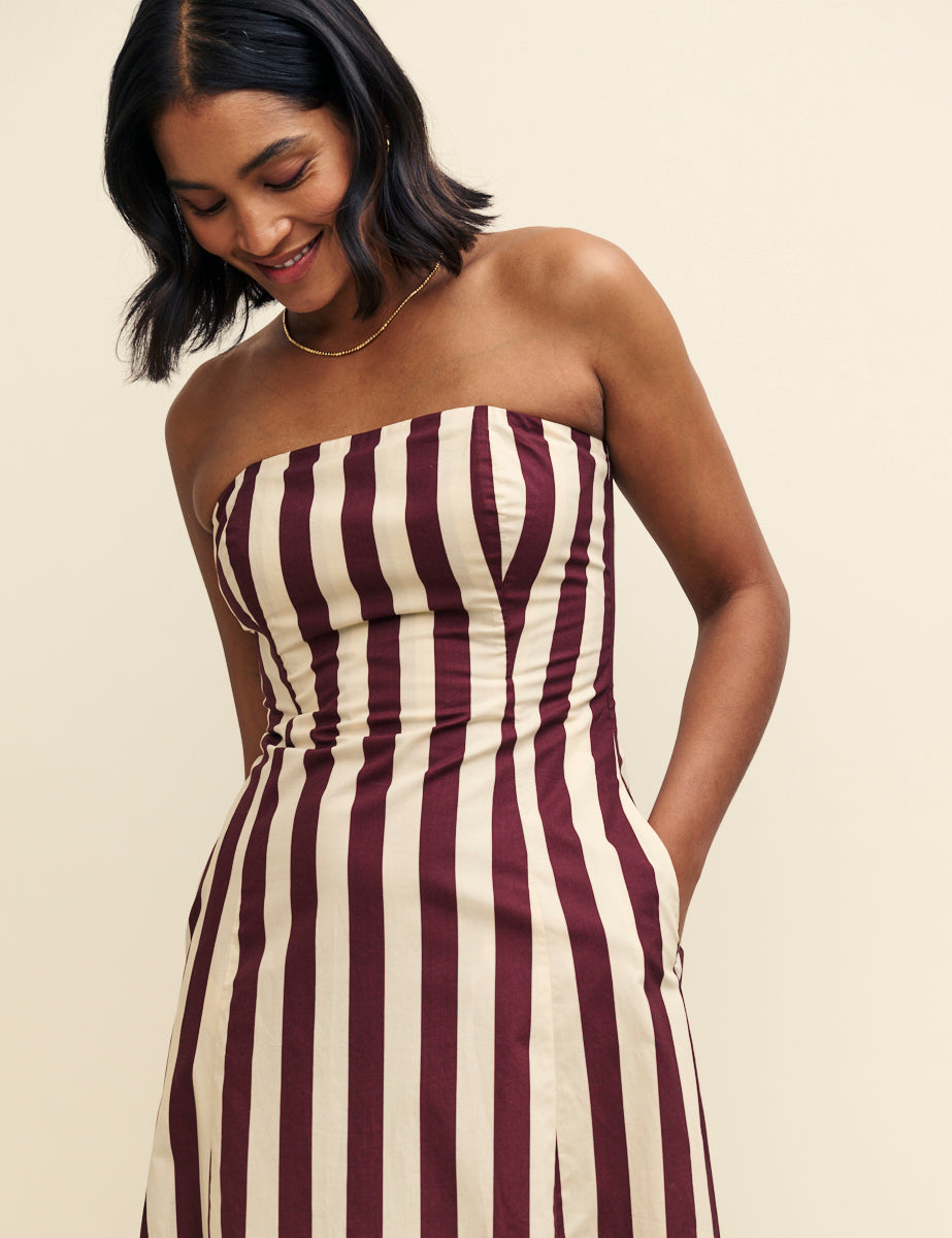 Brown Stripe Bandeau Theodora Midaxi Dress