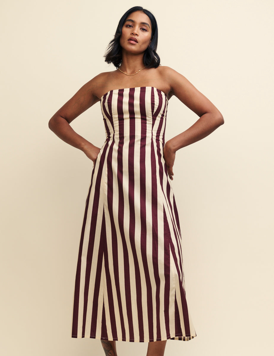 Brown Stripe Bandeau Theodora Midaxi Dress