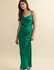 Asymmetric Emerald Green Aggie Maxi Slip Dress
