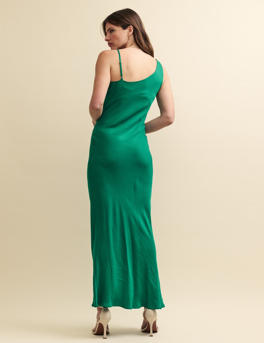 Asymmetric Emerald Green Aggie Maxi Slip Dress