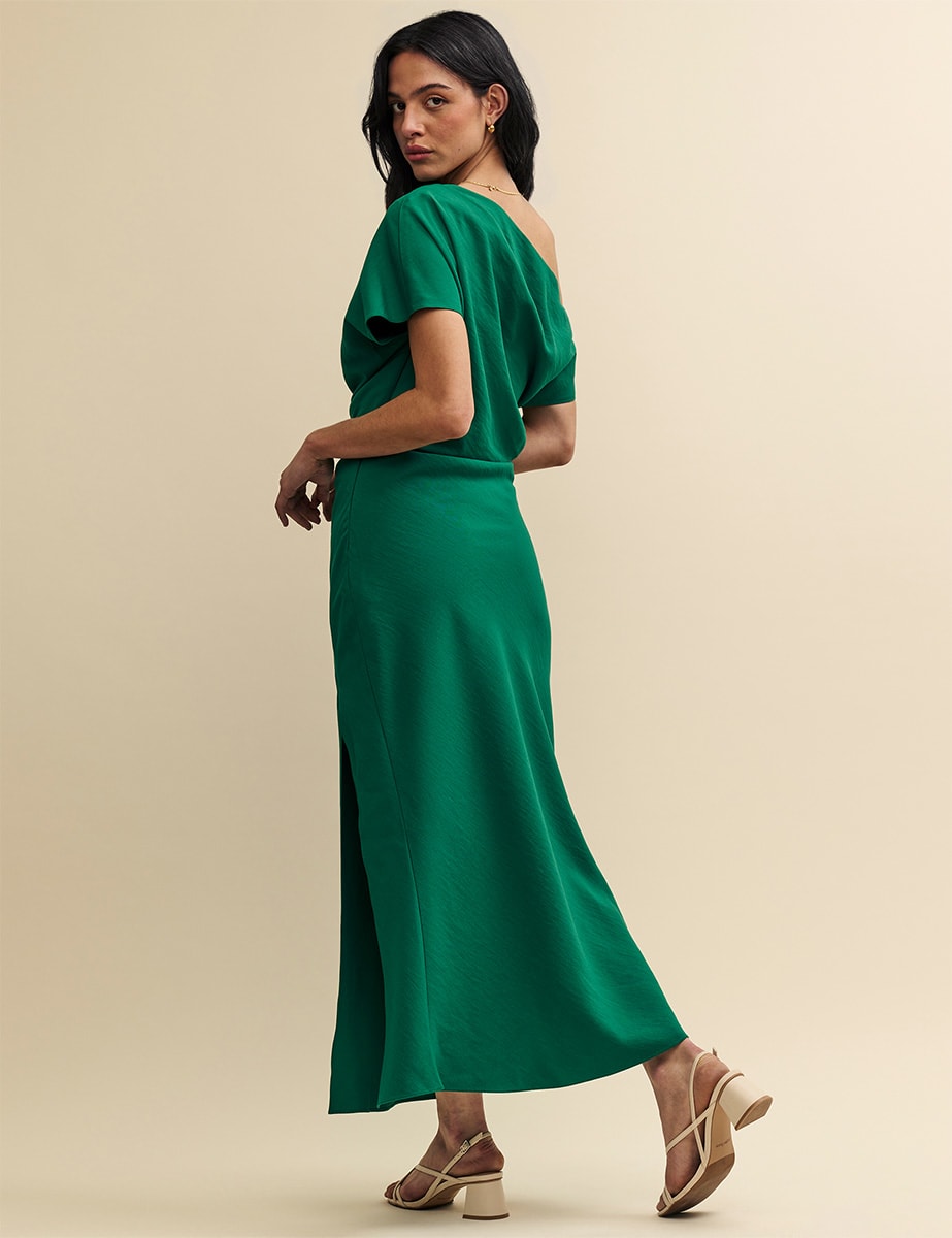 Green One Shoulder Katty Maxi Dress