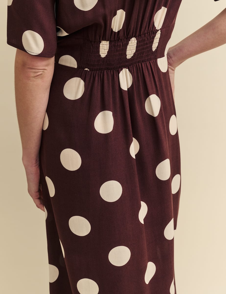 Brown Spot Print Alexa Midi Dress