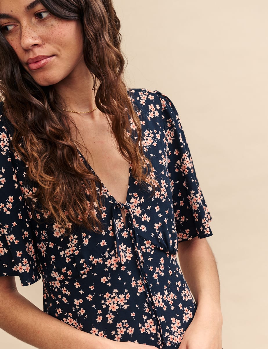 Black Floral Dalia Midi Dress