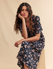 Black Floral Dalia Midi Dress