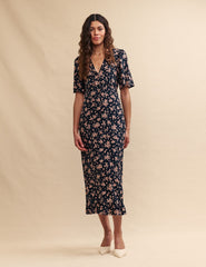 Black Floral Dalia Midi Dress