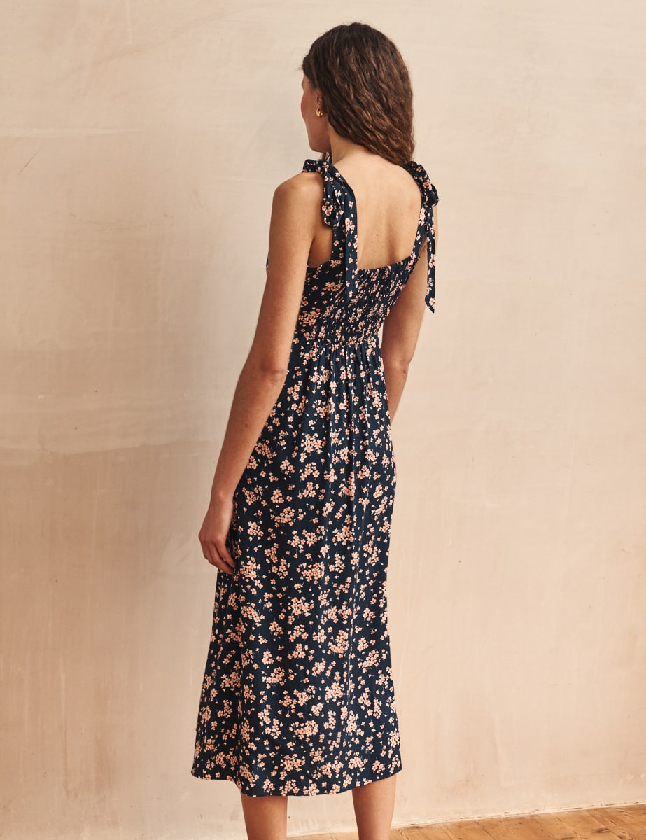 Black Floral Tie Shoulder Lara Midi Dress