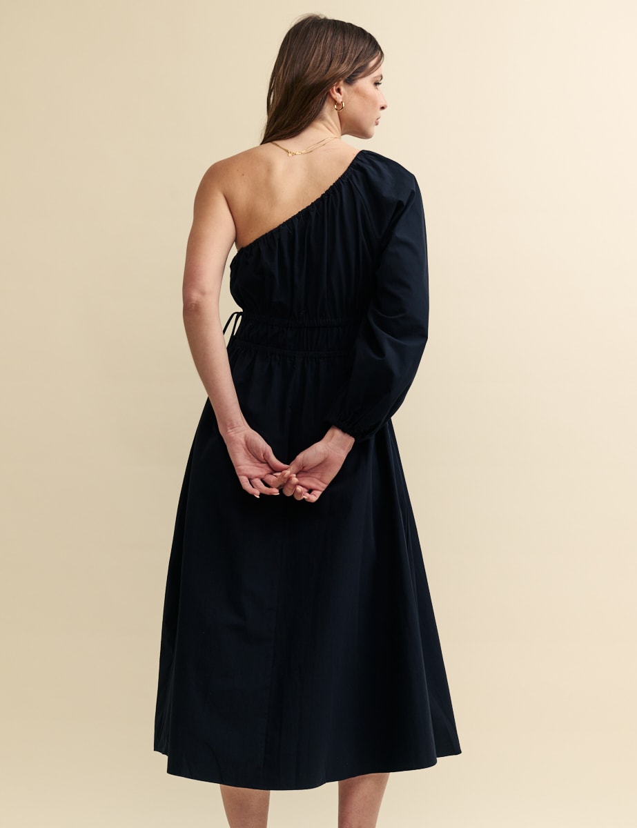 Black One Shoulder Saffy Midi Dress
