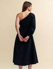 Black One Shoulder Saffy Midi Dress