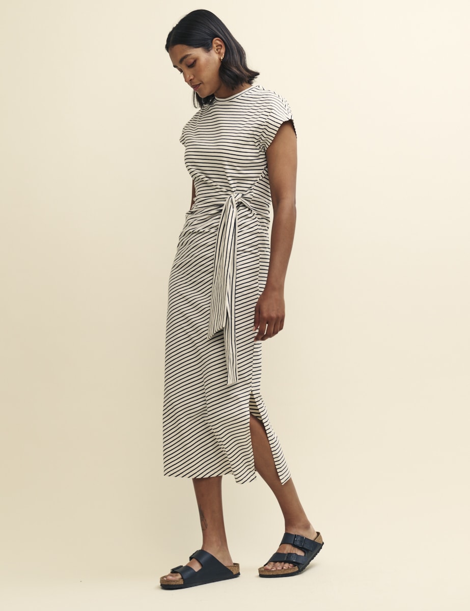 Cream Stripe Jersey Dakota Midi Dress