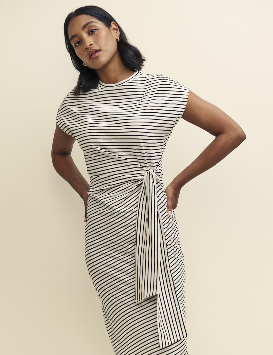 Cream Stripe Jersey Dakota Midi Dress