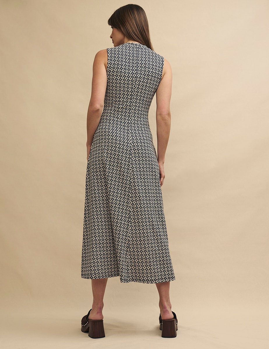 Monochrome Geometric Print Jersey Denver Midi Dress