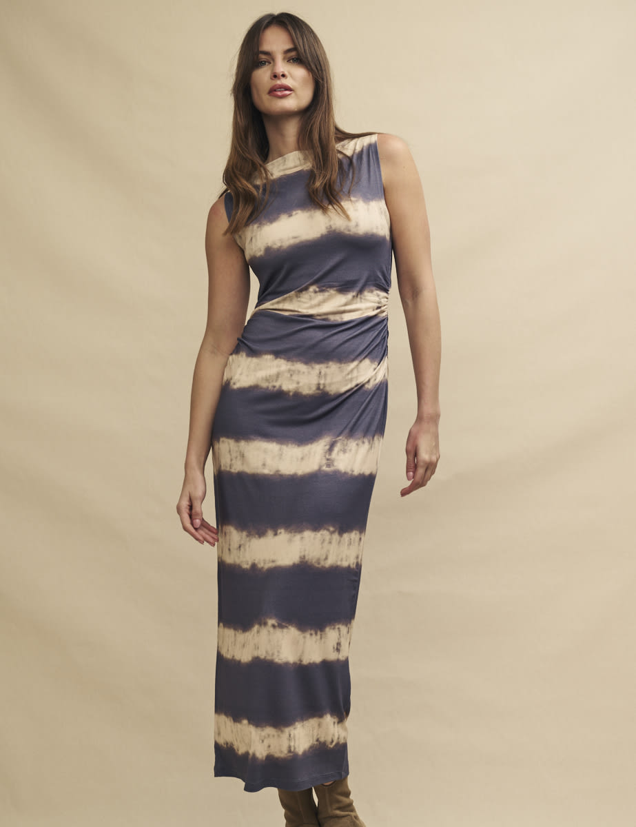 Cream and Grey Dip Dye Sleeveless Luke Midi Dress