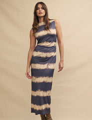 Cream and Grey Dip Dye Sleeveless Luke Midi Dress