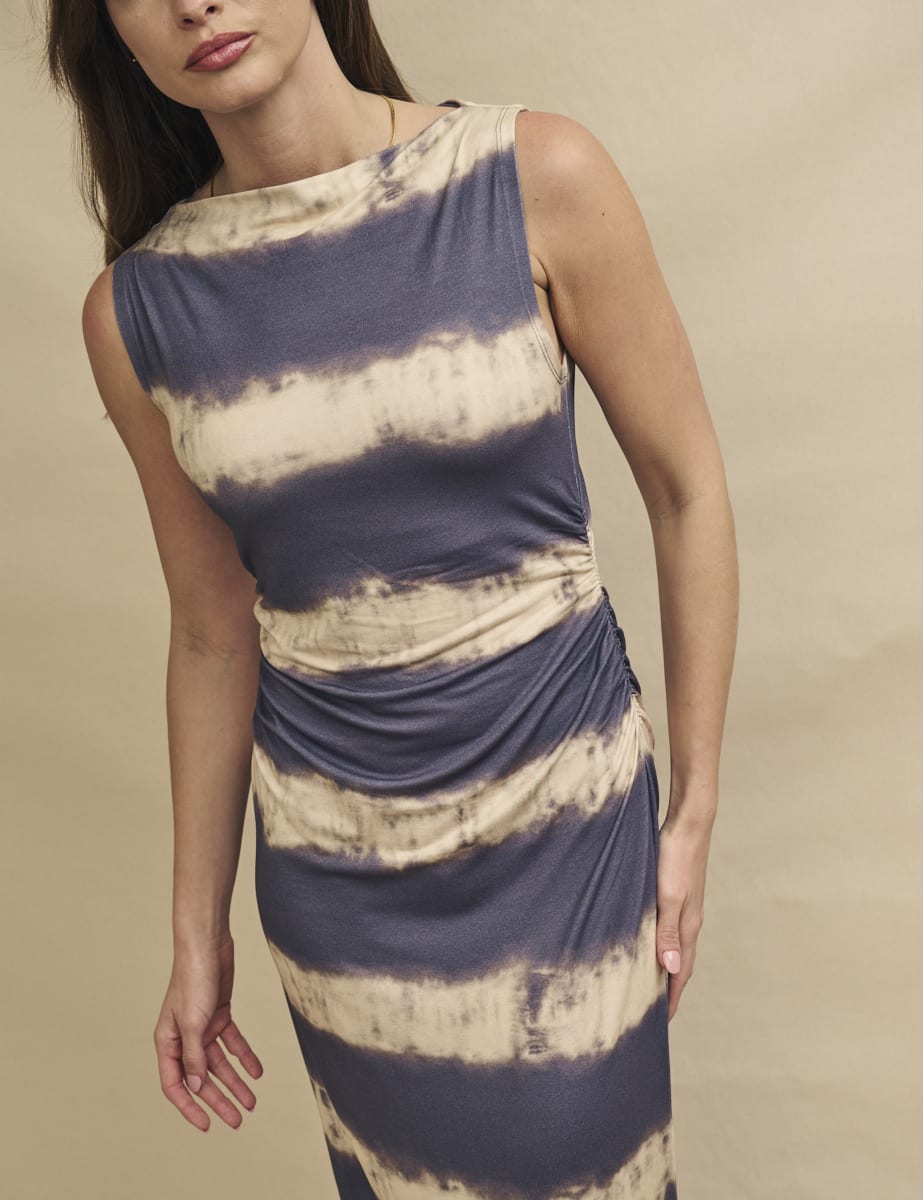 Cream and Grey Dip Dye Sleeveless Luke Midi Dress