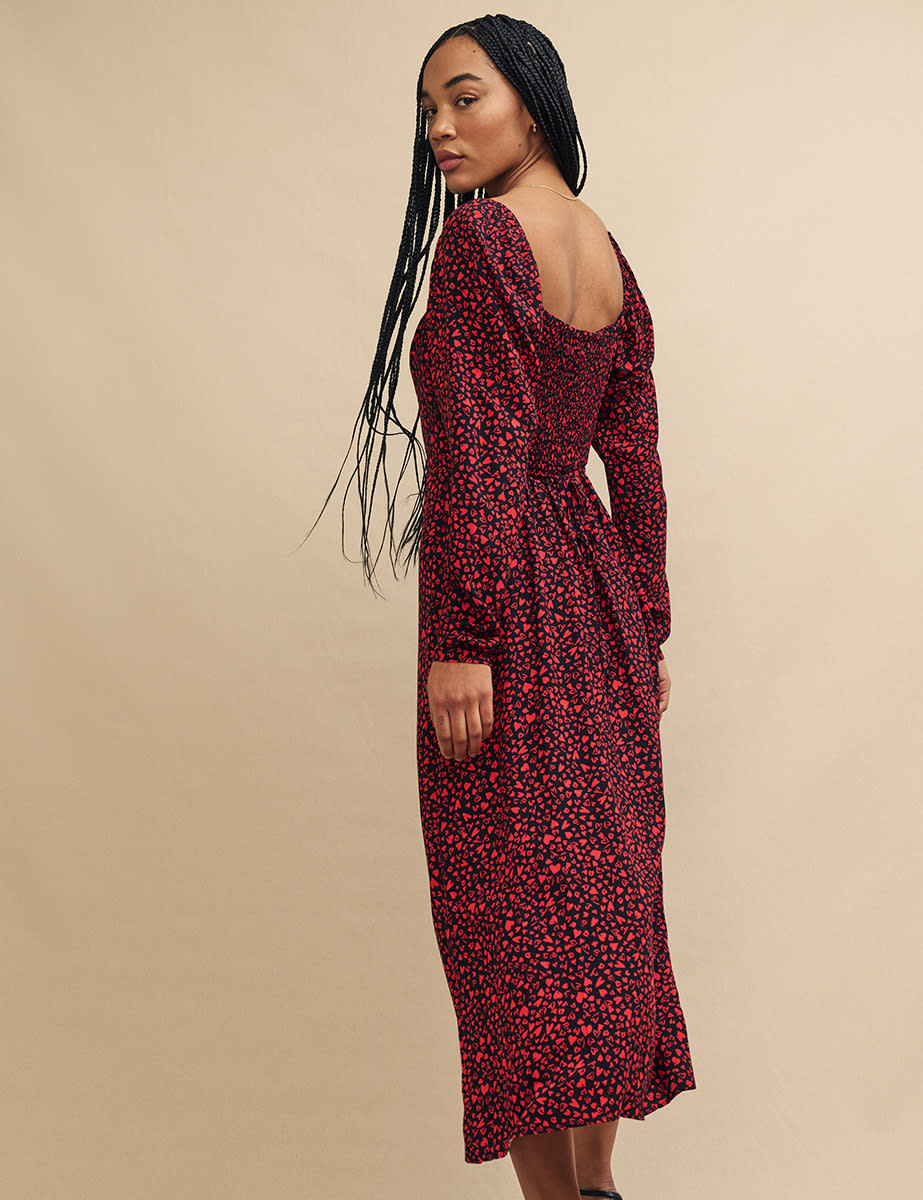 Red Heart Print Abby Midi Dress