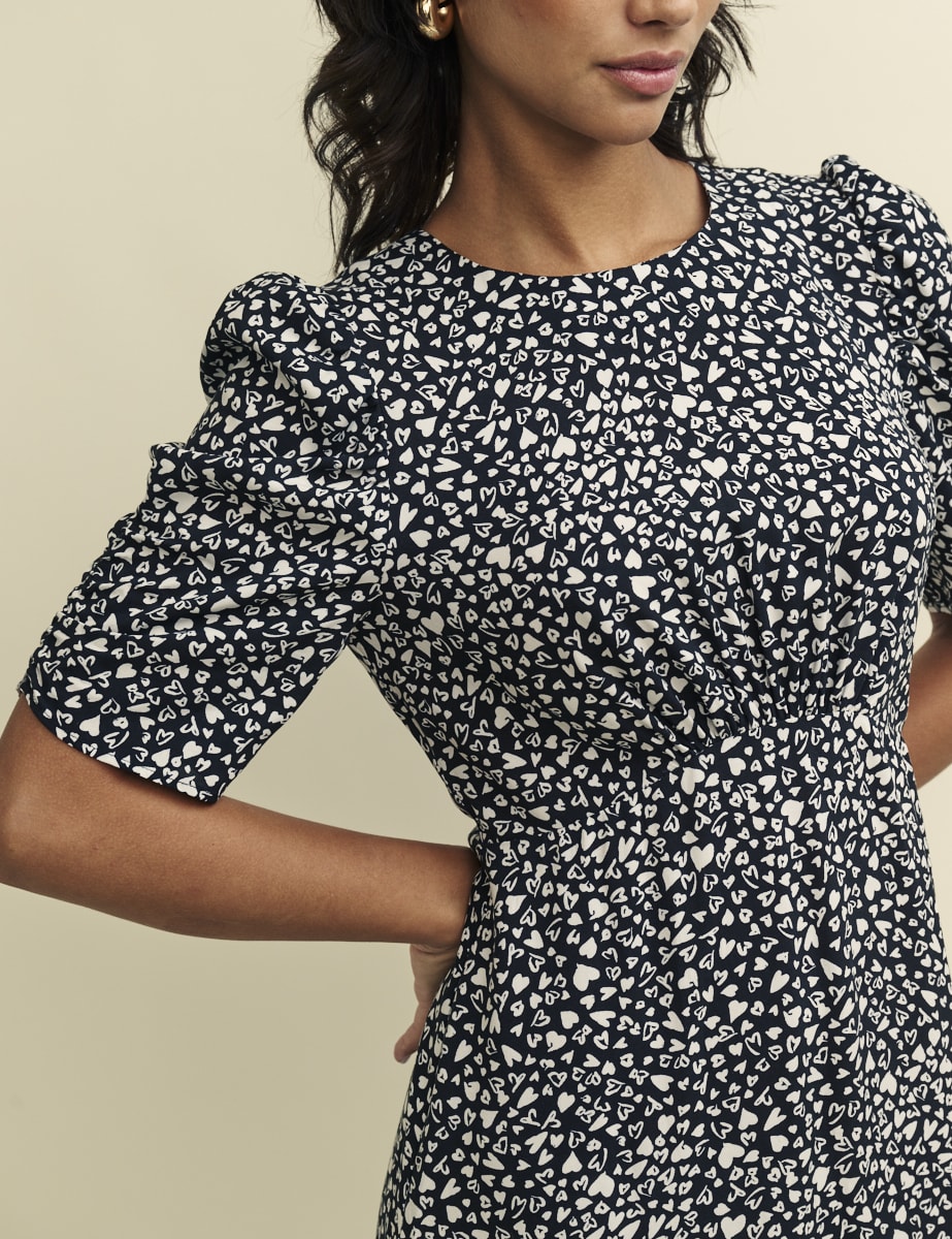 Black Heart Print Evie Midi Dress