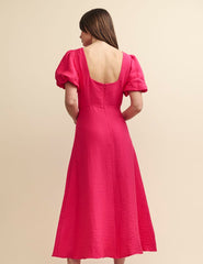 Pink Puff Sleeve Zora Midi Dress