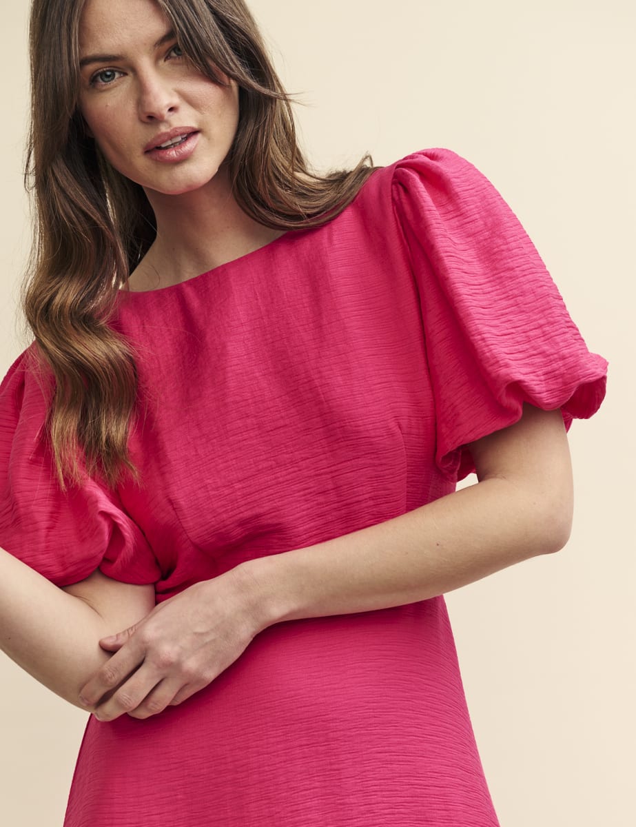 Pink Puff Sleeve Zora Midi Dress
