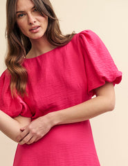 Pink Puff Sleeve Zora Midi Dress