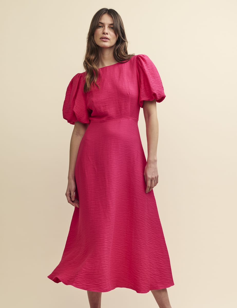 Pink Puff Sleeve Zora Midi Dress
