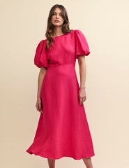 Pink Puff Sleeve Zora Midi Dress