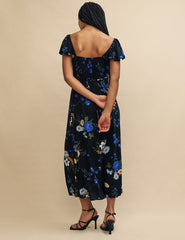 Black Floral Elsie Midi Dress