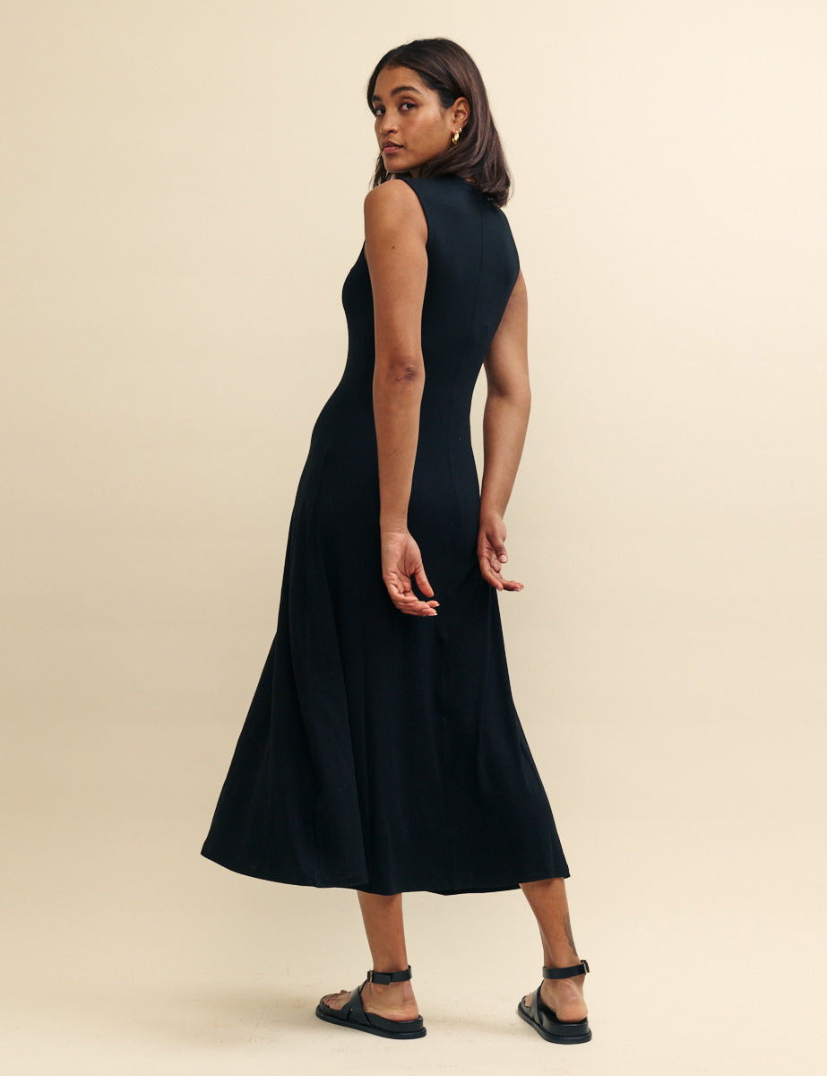 Black A-line Denver Midi Dress