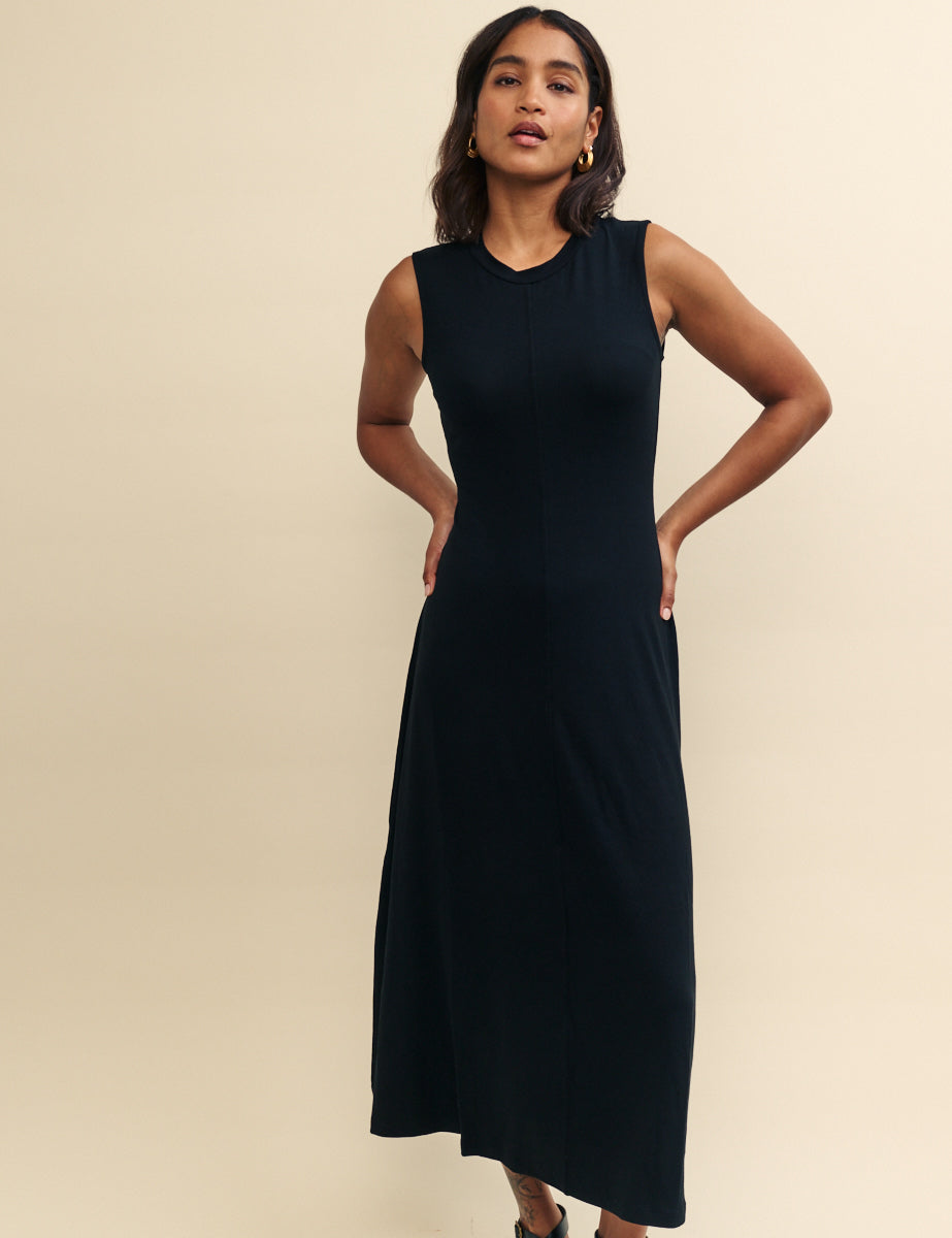 Black A-line Denver Midi Dress