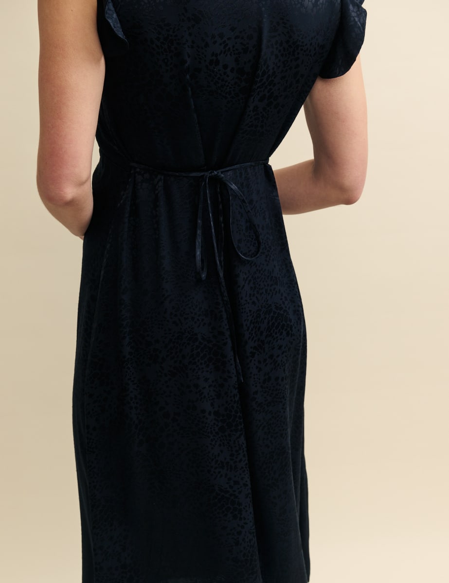 Black Satin Jacquard Lily Midi Dress